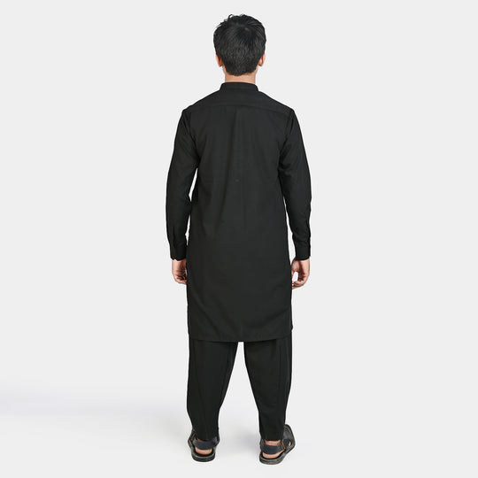 Teen Boys Poly Viscose Kurta Shalwar-BLACK