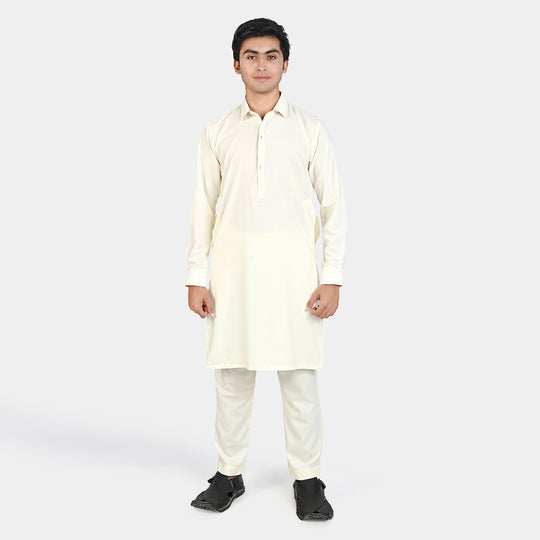 Teen Boys Poly Viscose Kurta Pajama-Off.White