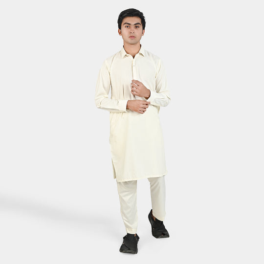 Teen Boys Poly Viscose Kurta Pajama-Off.White