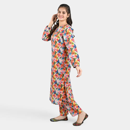 Teen Girls Cotton 2 PC Suit-Floral-Multi
