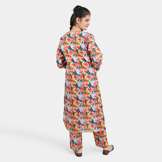 Teen Girls Cotton 2 PC Suit-Floral-Multi