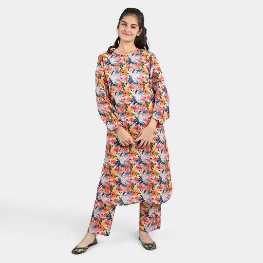 Teen Girls Cotton 2 PC Suit-Floral-Multi