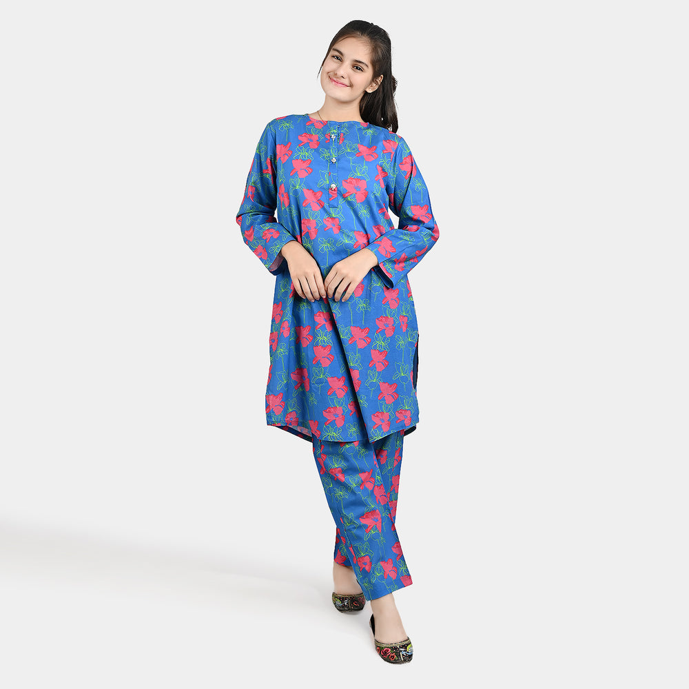Teen Girls Cotton 2PC Suit Pink Floral-Blue