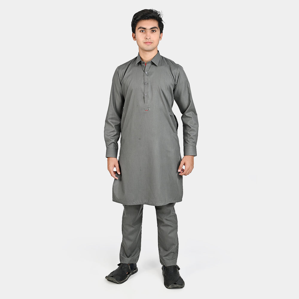 Teen Boys Poly Viscose Kurta Pajama-CHARCOAL