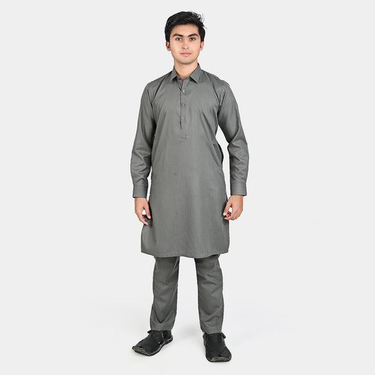 Teen Boys Poly Viscose Kurta Pajama-CHARCOAL