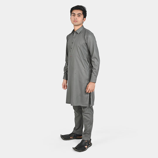 Teen Boys Poly Viscose Kurta Pajama-CHARCOAL