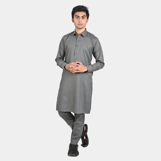 Teen Boys Poly Viscose Kurta Pajama-CHARCOAL