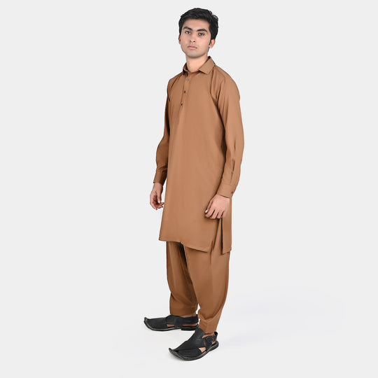Teen Boys Poly Viscose Kurta Shalwar-BROWN