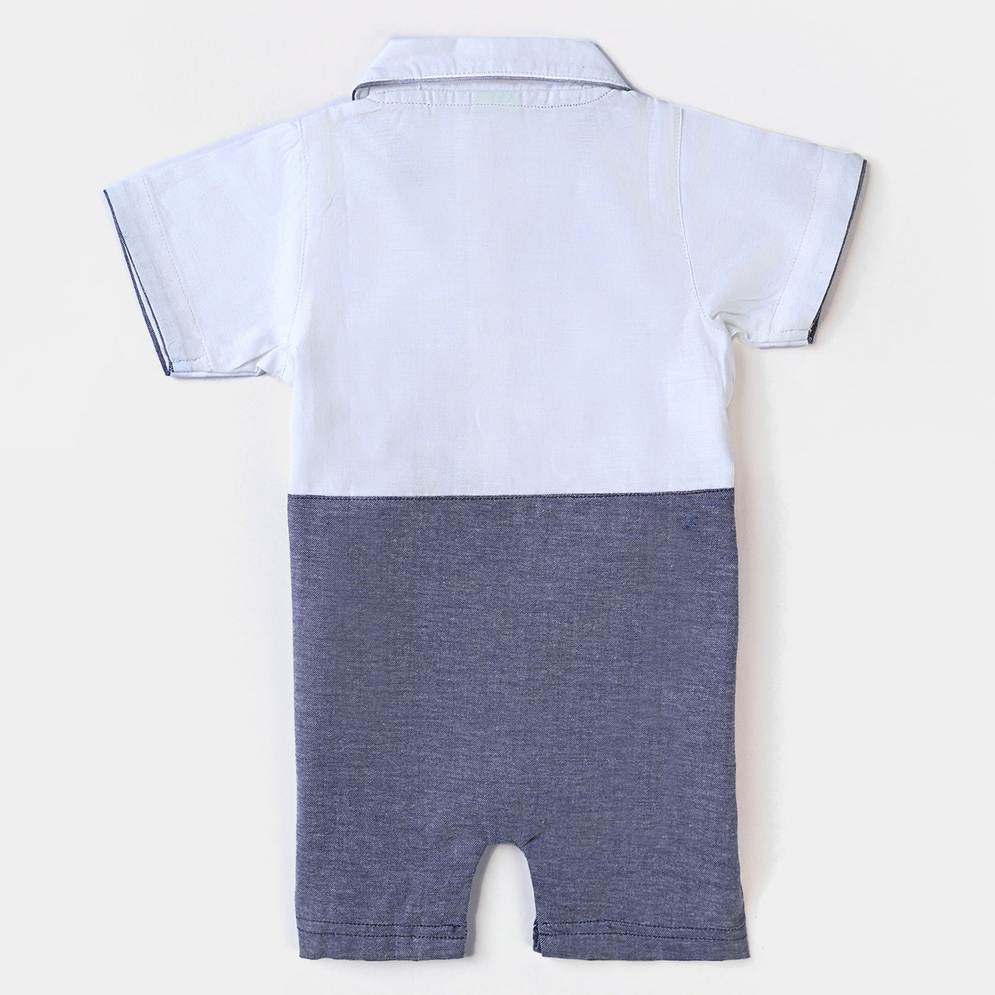 Infant Boys Oxford Romper Contrast Texture-W.Grey