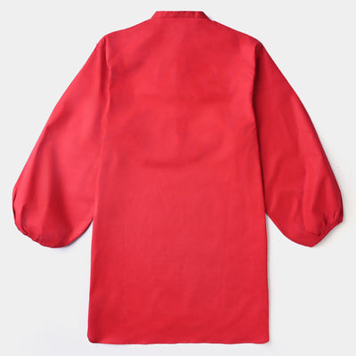 Girls Cotton EMB Top - Red