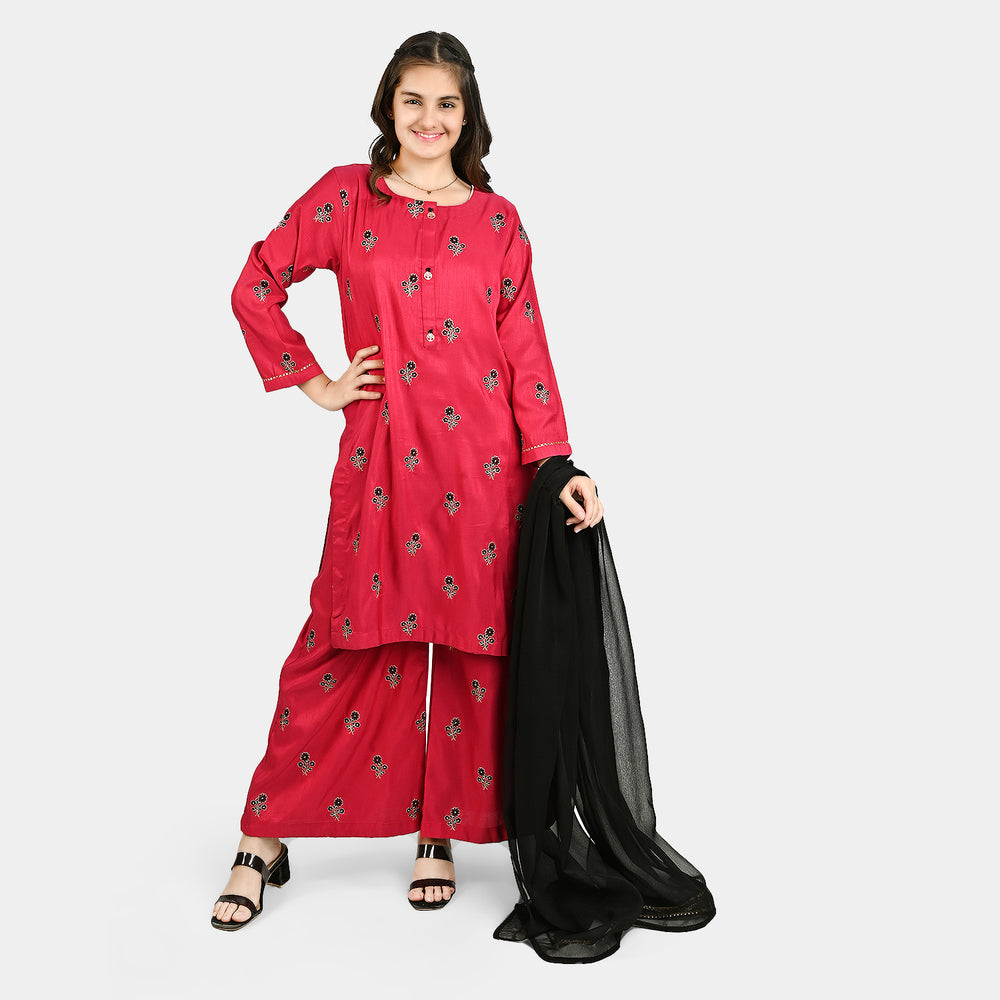 Teen Girls Raw Silk 3 PCS Suit-RUBY