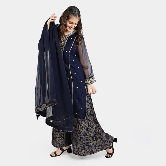 Teen Girls Chiffon 3 PCS Suit-Meher-Blue
