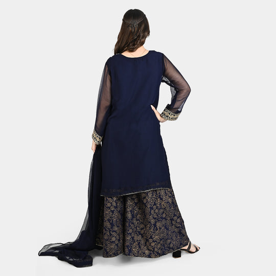 Teen Girls Chiffon 3 PCS Suit-Meher-Blue