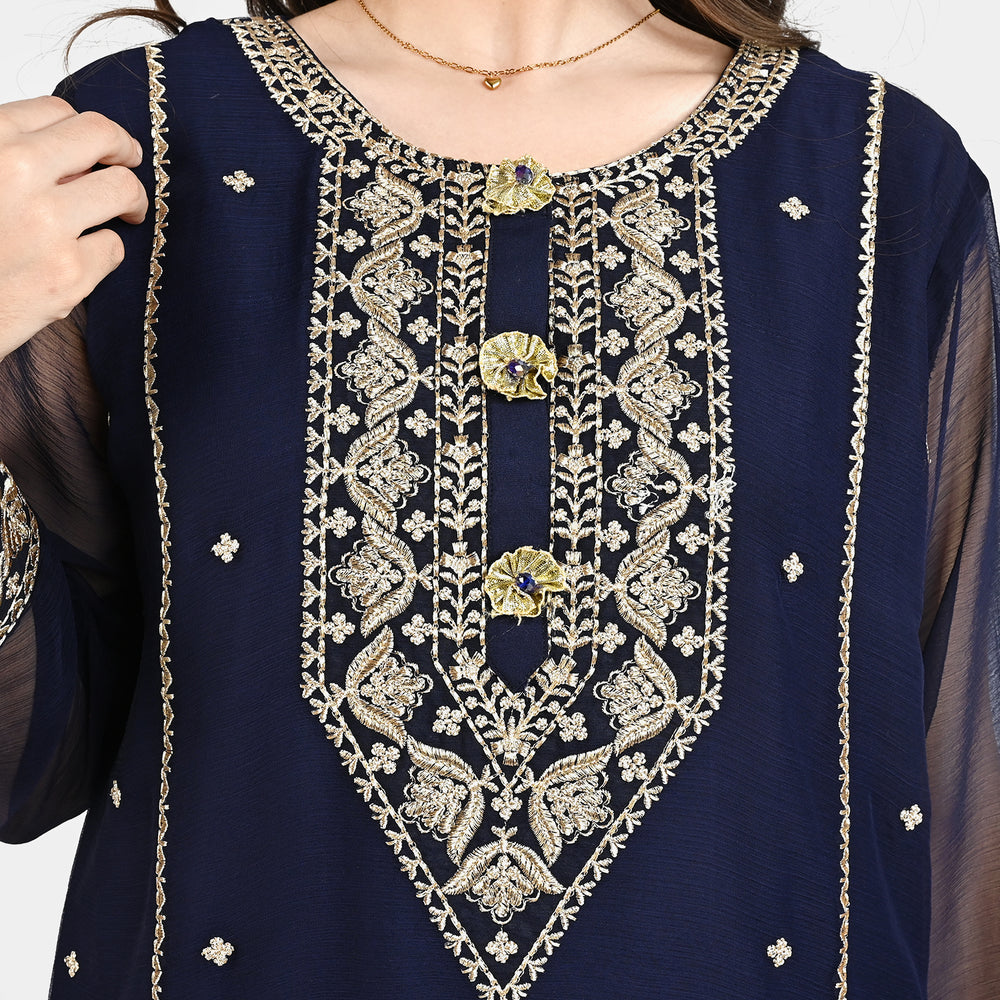 Teen Girls Chiffon 3 PCS Suit-Meher-Blue