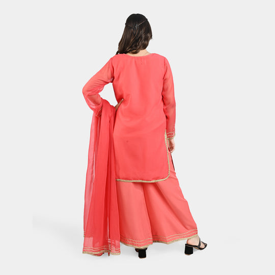 Teen Girls Chiffon 3 PCS Suit-DHANAK-Pink