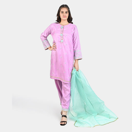 Teen Girls Raw Silk 3 PCS Suit-Phool-LT.Purple