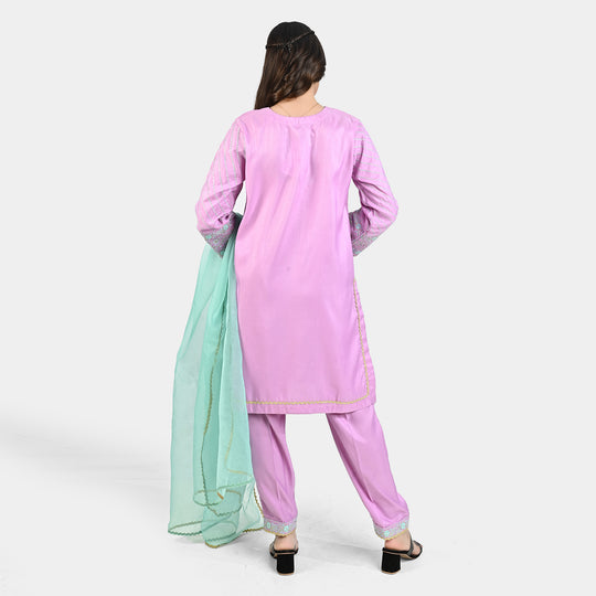 Teen Girls Raw Silk 3 PCS Suit-Phool-LT.Purple