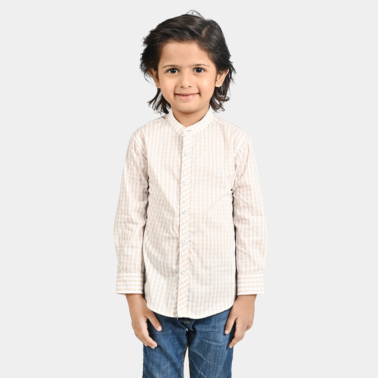 Boys Yarn Dyed Casual Shirt -BEIGE