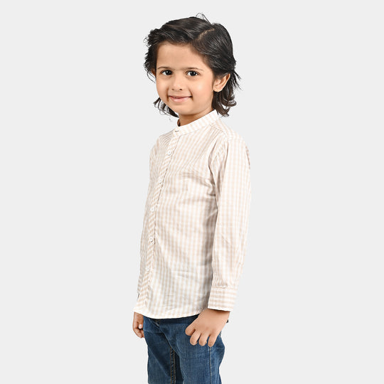 Boys Yarn Dyed Casual Shirt -BEIGE