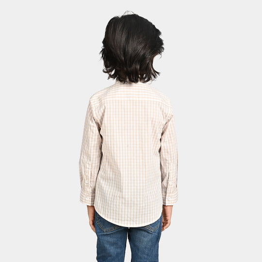 Boys Yarn Dyed Casual Shirt -BEIGE