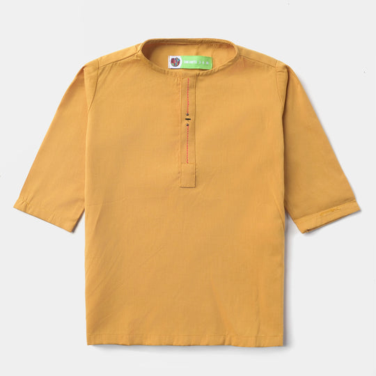 Infant Boys Cotton Poplin Basic Kurta-Mustard