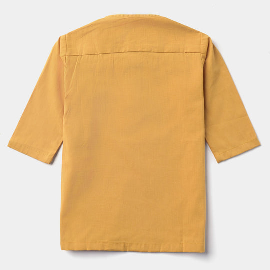 Infant Boys Cotton Poplin Basic Kurta-Mustard