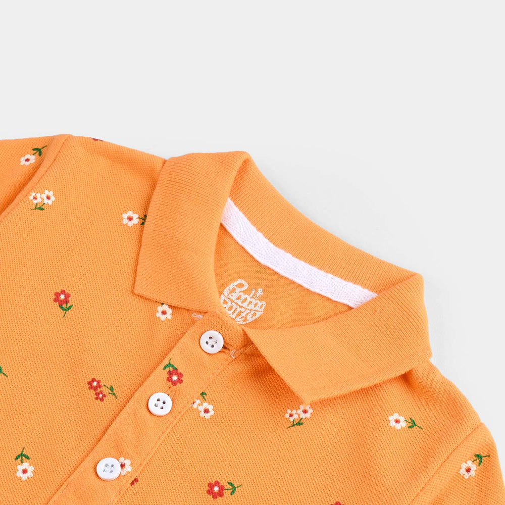 Infant Girls Jumbo Pique Knitted Romper Flowers-Yellow