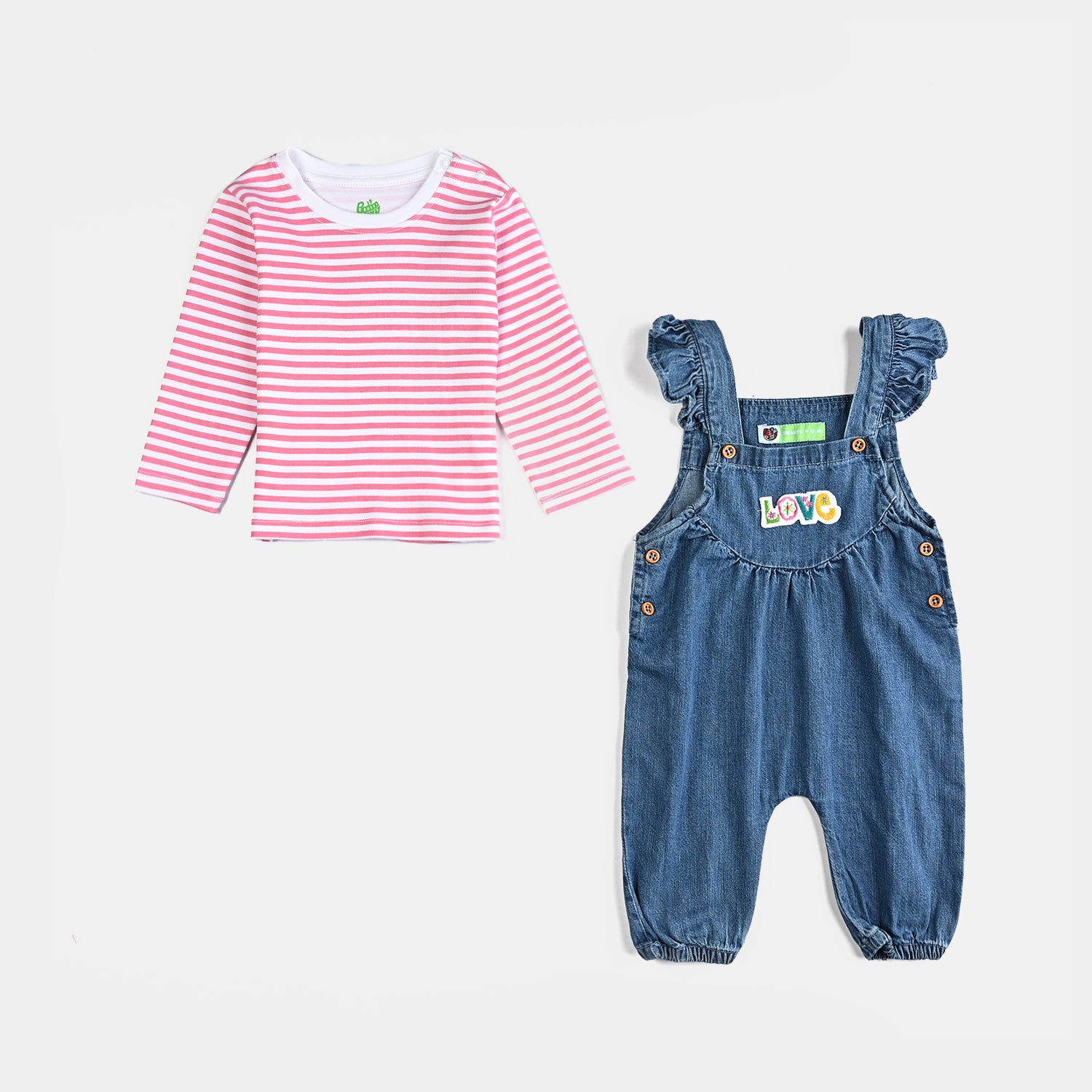 Infant Girls Tensile Denim (Light Denim) Dungaree Suit Love-Blue