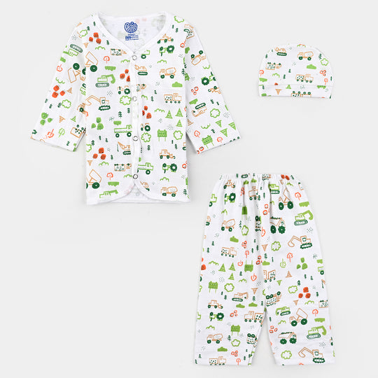 Infant Unisex Night Suit 3Pcs Set-White