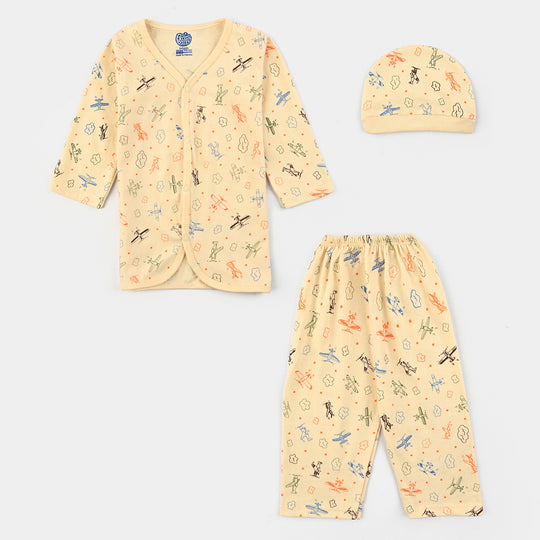 Infant Unisex Night Suit 3Pcs Set-Yellow
