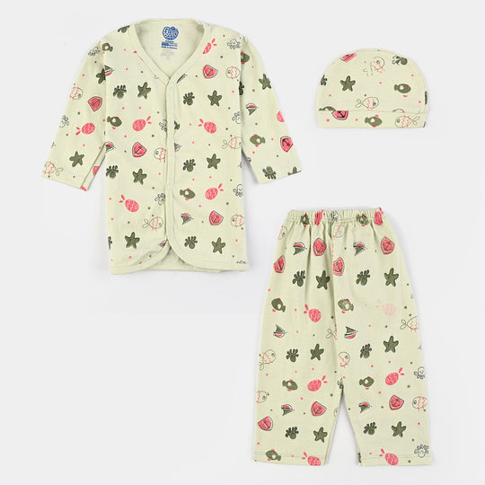 Infant Unisex Night Suit 3Pcs Set-Green