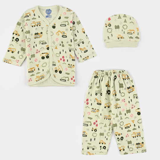 Infant Unisex Night Suit 3Pcs Set-Green