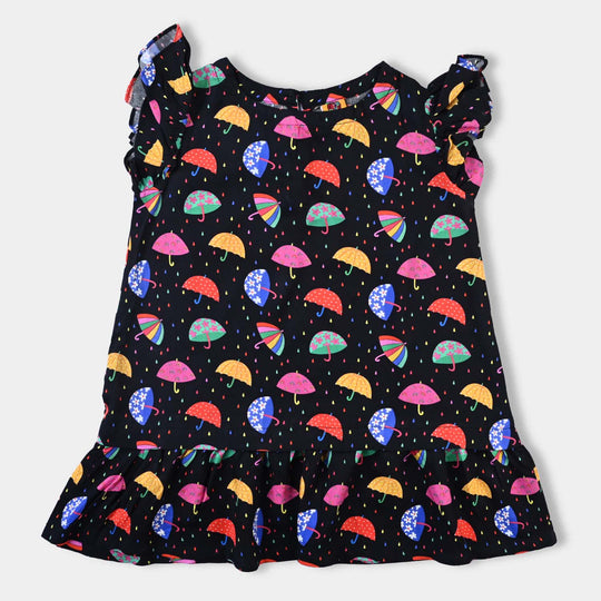 Girls Viscose Casual Top Umbrella-BLACK