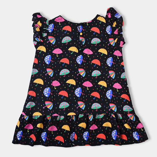 Girls Viscose Casual Top Umbrella-BLACK