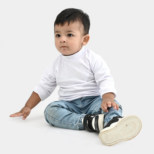 Infant Unisex Rib Turtle Neck T-Shirt - WHITE