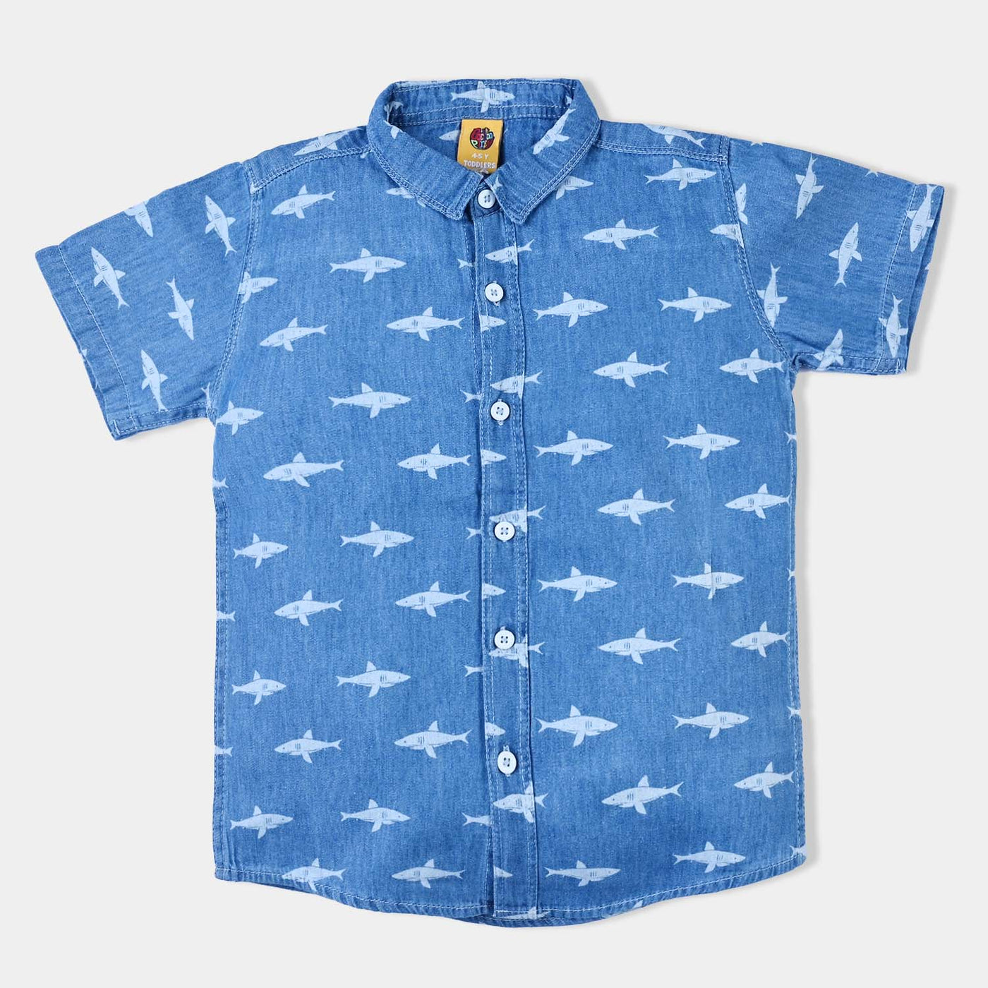 Boys Denim rigid Shirt H/S Sharks-MD. Blue