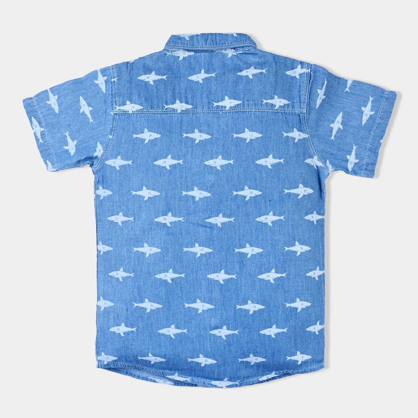 Boys Denim rigid Shirt H/S Sharks-MD. Blue