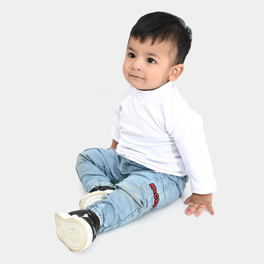 Infant Unisex Rib Turtle Neck T-Shirt - WHITE