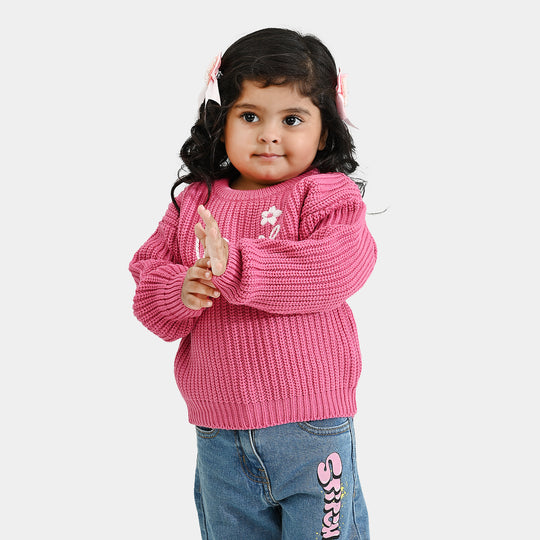 Infant Girls Acrylic Sweater-Love EMB-H.Pink