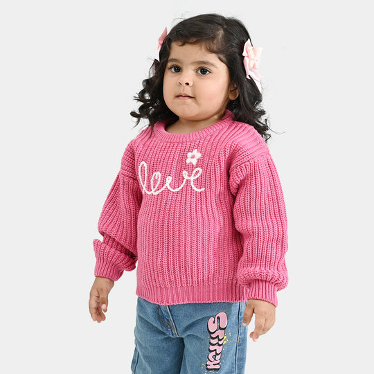 Infant Girls Acrylic Sweater-Love EMB-H.Pink