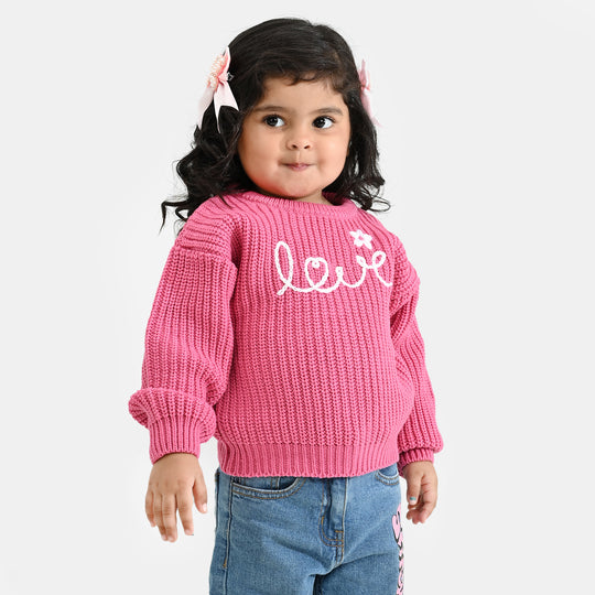 Infant Girls Acrylic Sweater-Love EMB-H.Pink
