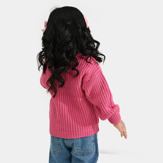 Infant Girls Acrylic Sweater-Love EMB-H.Pink