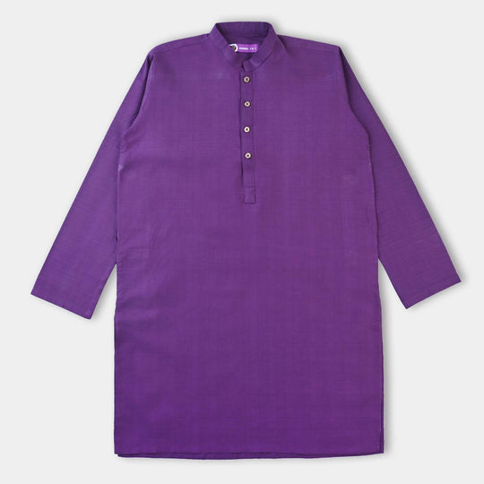 Boys Jacquard Basic Kurta-Purple