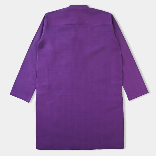 Boys Jacquard Basic Kurta-Purple