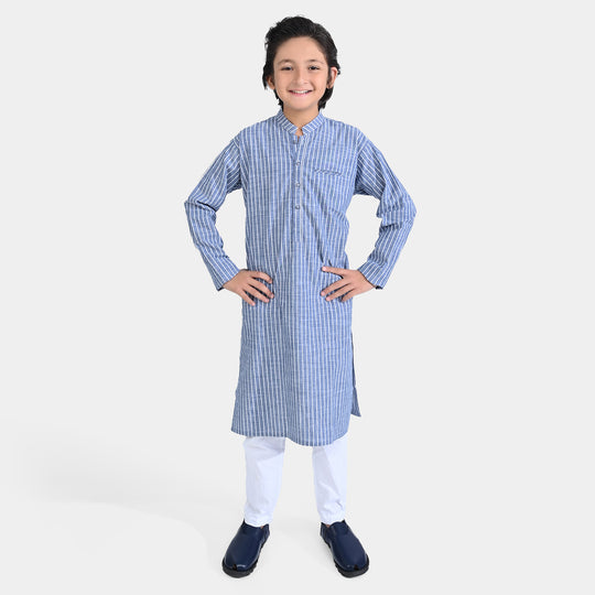Boys Yarn Dyed Printed Kurta-Stripes