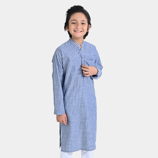 Boys Yarn Dyed Printed Kurta-Stripes