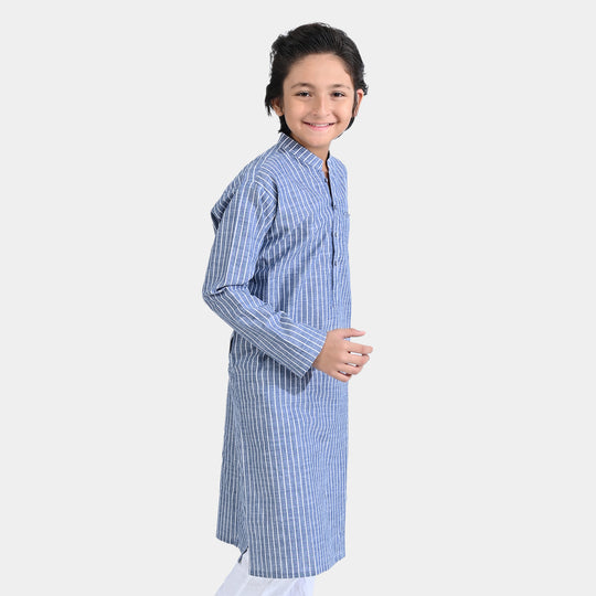 Boys Yarn Dyed Printed Kurta-Stripes