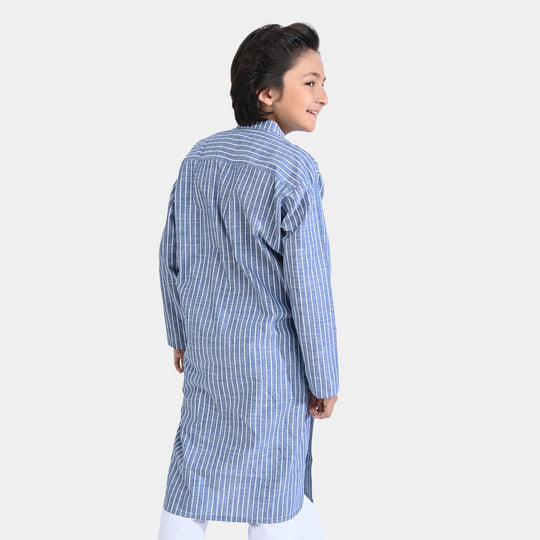 Boys Yarn Dyed Printed Kurta-Stripes