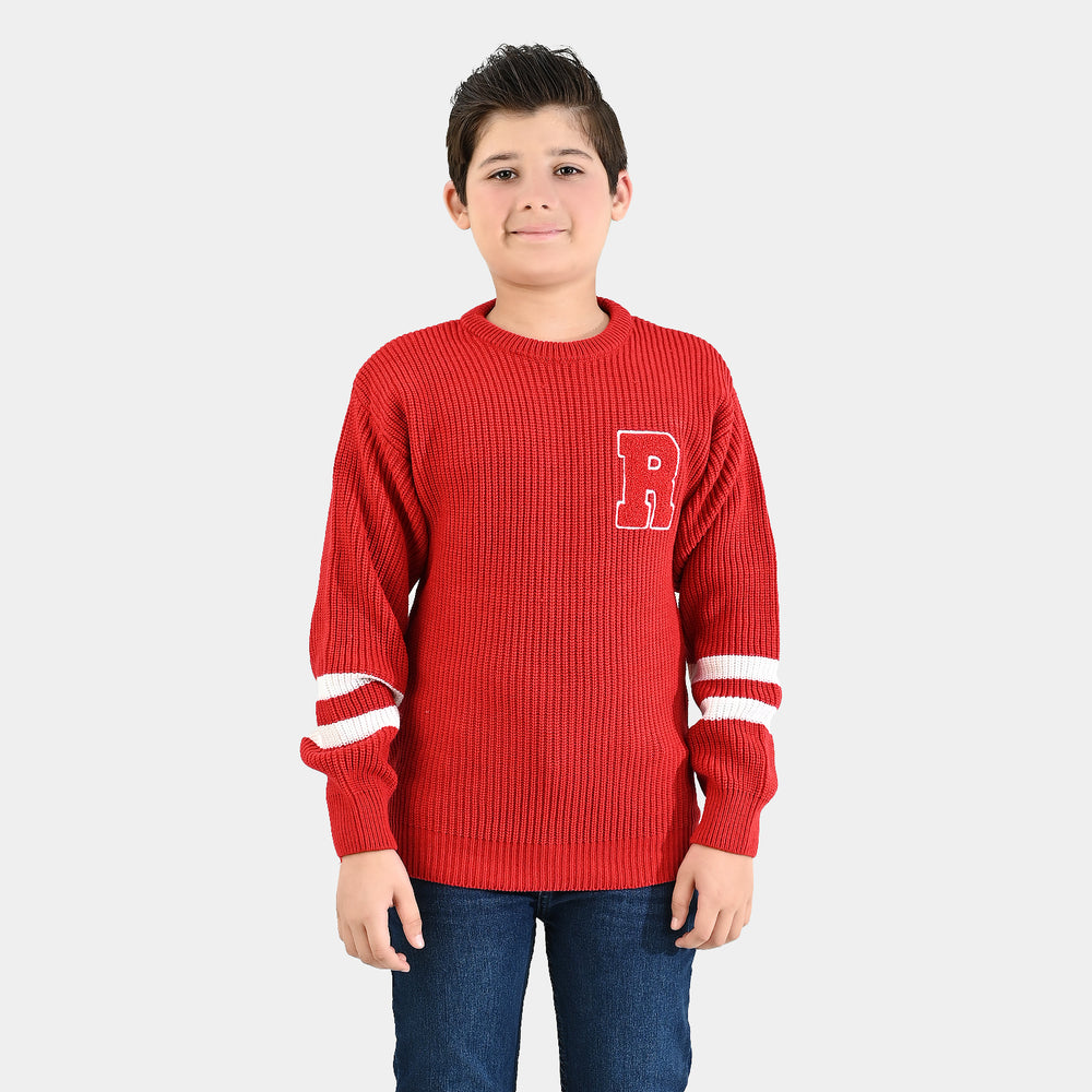 Boys Acrylic Sweater-Varsity - RED