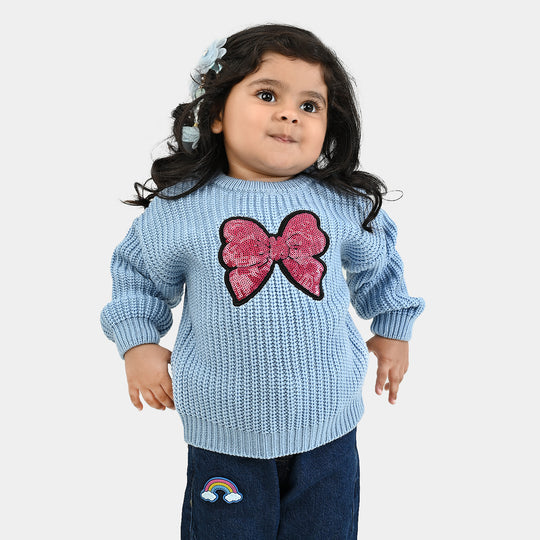 Infant Girls Acrylic Sweater-Sequence BOW-L.Blue